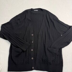 Kallspin Cardigan Sweater Men XXL Black Cable Knit Wool Cashmere Blend Button Up